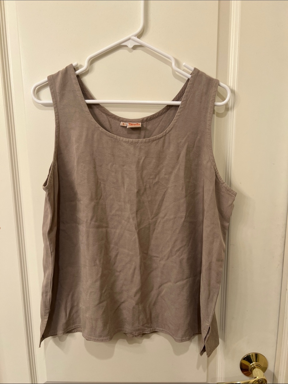 Tianello Taupe Scoop Neck Linen-Blend Tank